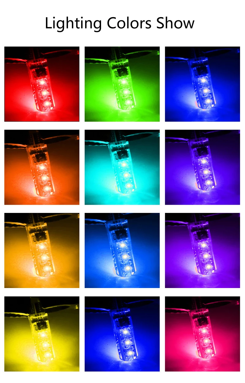 Светодиодная лампа JALAMP T10 W5W 194 RGB 5050 6 SMD 12 в пост. Тока для салона автомобиля пульт