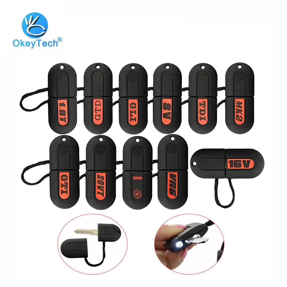 

OkeyTech Remote Car Key Shell Pill Case Cover Stickers LED Light for VW VR6 Golf MK2 GTI G60 16V 8V TDI 1.8T Caddy Rallye Jetta