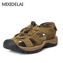 MIXIDELAI/Новинка; обувь из натуральной кожи; сезон лето; Новинка; мужские сандалии; модные сандалии и шлепанцы; большие размеры 38-47