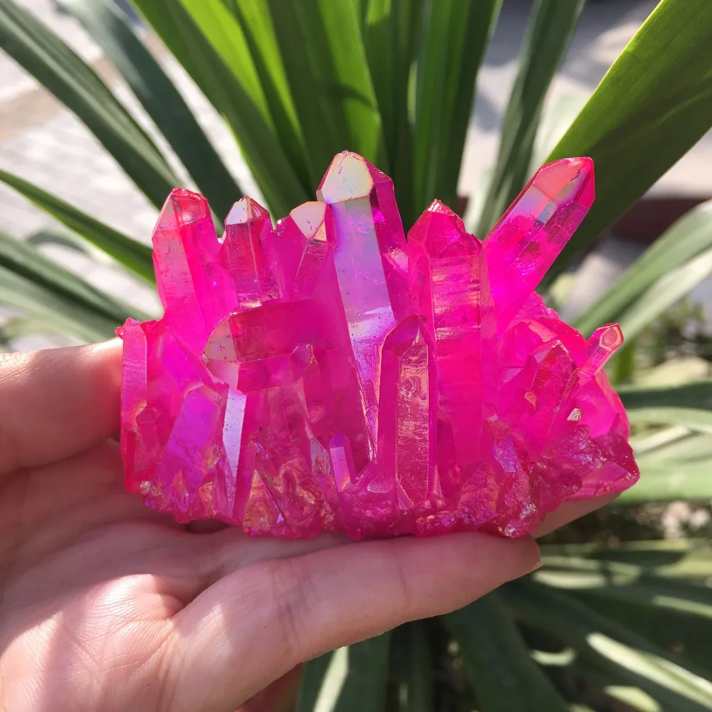 

146g Rare beautiful red flame aura quartz crystal cluster specimen