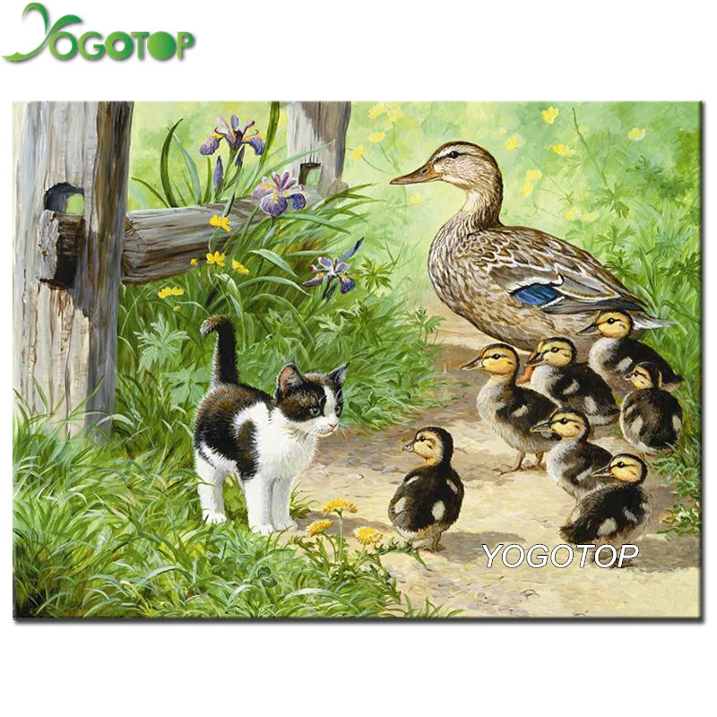 

YOGOTOP Needlework DIY Diamond Painting Cross Stitch 5D Diamond Embroidery ducks and dog Square Diamond Mosaic Crafts CV249