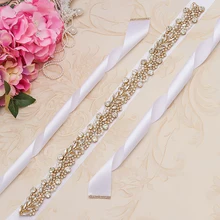 MissRDress жемчуг стразы свадебный пояс золотой кристалл пояс невесты ручная вышивка стразами Свадебная лента для свадьбы аксессуары JK973