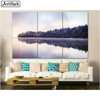 

Triptych 5d diamond painting landscape full square reservoir tree diamond embroidery diy 3d mosaic artwork living room decor