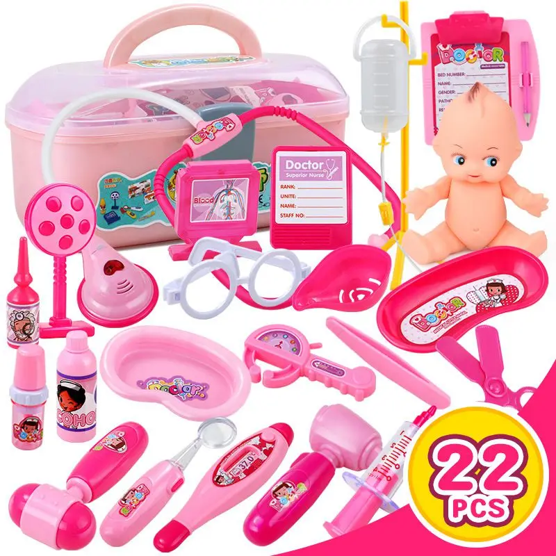 22 шт., забавные игрушки, игровые наборы доктора, симуляция, медицинская коробка, Pretent Doctor Toys, стетоскоп, инъекции, подарки для детей