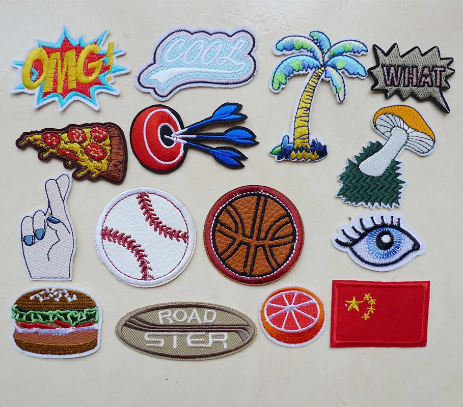 

1pc OMG Eye Pizza Tree adhesive Appliqued Embroidered iron-on patches for Clothing DIY Apparel Jeans Hat stripes Badges Stickers