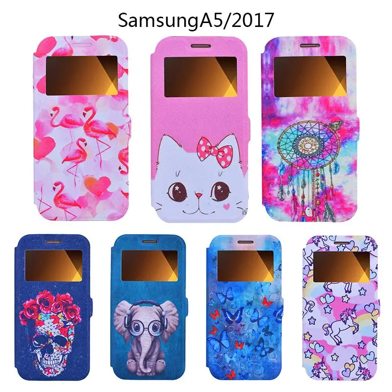 

For Coque Samsung Galaxy A3 A5 2017 Case Cover PU Leather Saddle Flip Wallet Open Window Case For Samsung J3 J5 2017 Coque