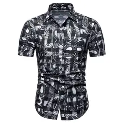 Env Мужская st 2019 летняя новая мужская рубашка с коротким рукавом с цветочным принтом с отворотом тонкая однобортная рубашка повседневные