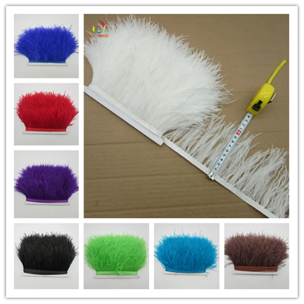 

New! Wholesale high quality 97cm of white ostrich feather ribbon, feather length 8-10cm / DIY clothing accessories