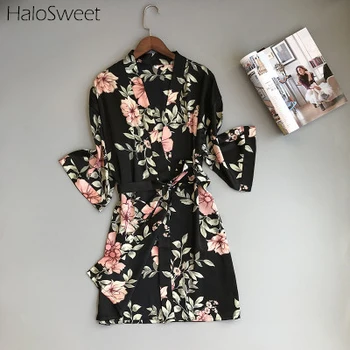 

HaloSweet Slik Robe Sexy Sleepwear Women Robe Female Lingerie Kimono Bathrobe Bridesmaid Robes Negligee Home Wear Indoor Clothes