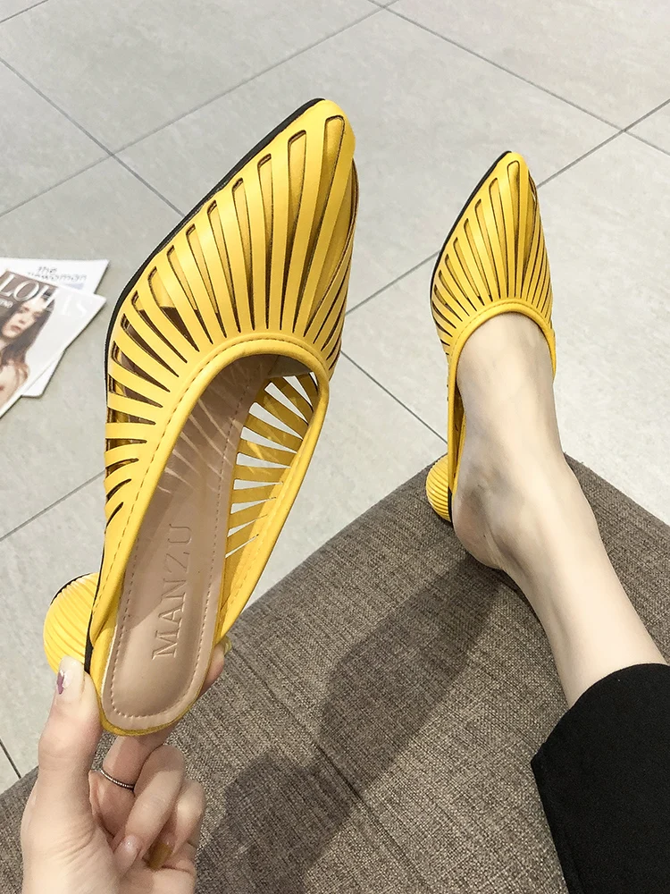 

Baotou half slippers female summer cool breathable wild thick with pointed sandals and slippers female lazy with shoes women