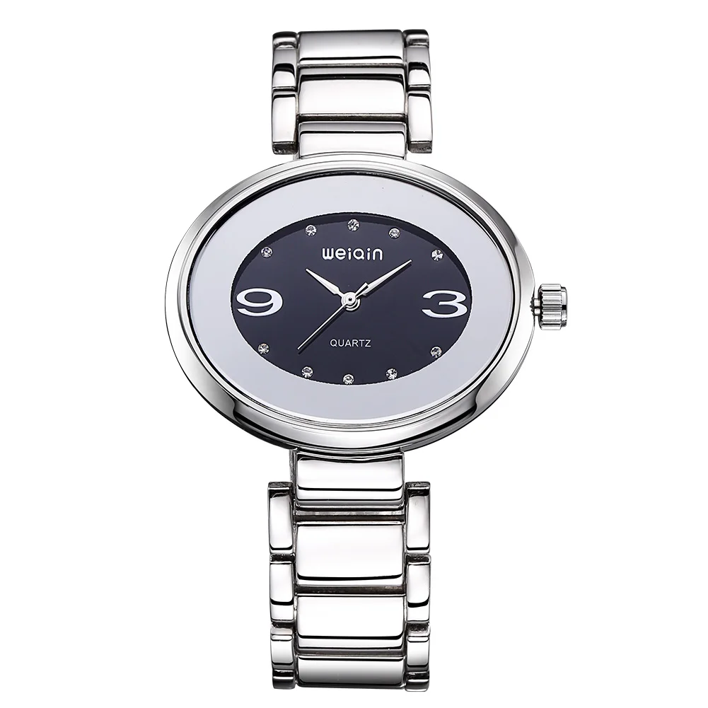 WEIQIN New Design Style Oval Dial Steel Watches Women Fashion Quartz RhinestoneLady Bracelet Arabic Numerals Dress
