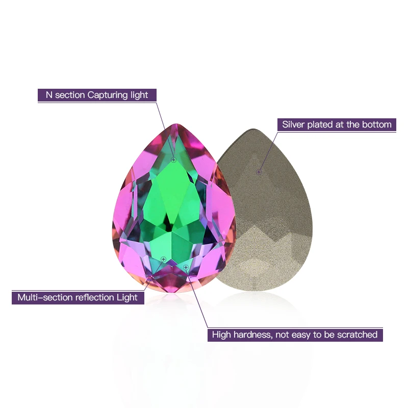 Стеклянный кристалл в форме слезы красочные шитье на металлической основе высокое качество Pointback пришить на камень капелька Швейные Стразы для одежды