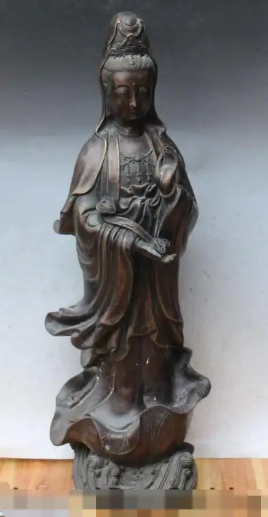 

S3102 26" Chinese Bronze Stand Lotus Kwan-yin Guan Yin Bodhisattva Buddha Ru Yi Statue
