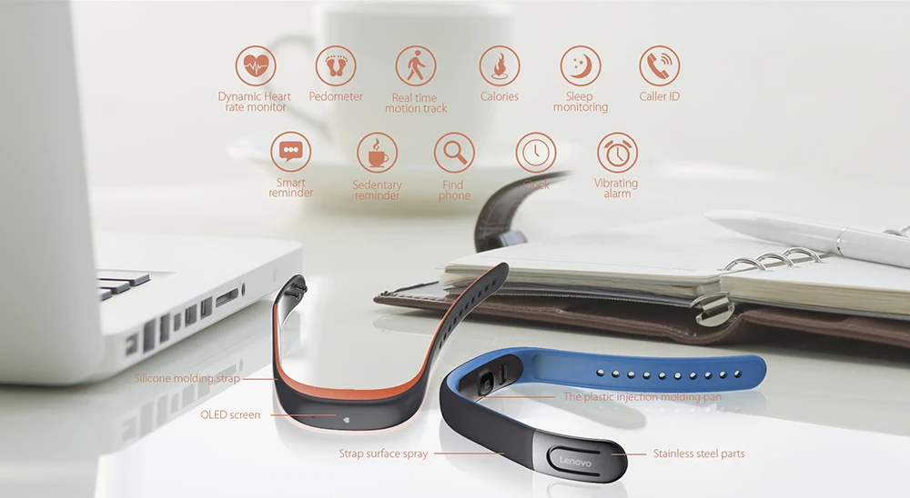 Lenovo HW02 Smartband IP67 Waterproof Bluetooth 4.0 Sedentary Reminder Sleep / Heart Rate Monitor Anti-lost