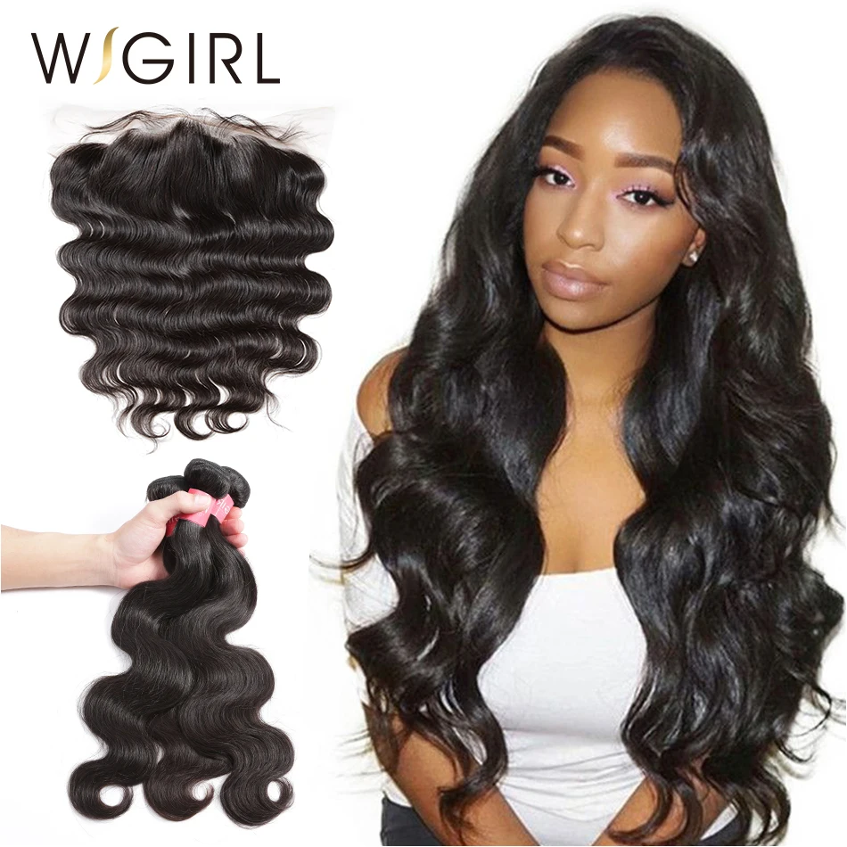 

Wigirl Hair Peruvian Body Wave Lace Frontal Closure 13X4 Free Part Pre Preplucked With 3 Bundles 100% Human Remy Hair