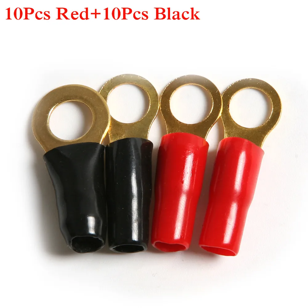 

20Pcs RV6-8 3.5cm Rubber PVC Ring Terminal Cable Wire Connector Car Audio Electrical Crimp Terminal 10pcs Red+10Pcs Black
