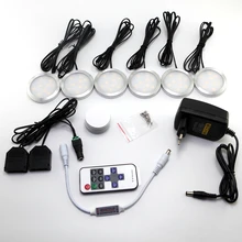 6 шт./компл. 6*2 Вт светодиодная подсветка, софиты для шкафа шайба дневногосвета с РЧ с регулируемой яркостью и адаптер Вход AC100-240V выход DC12V