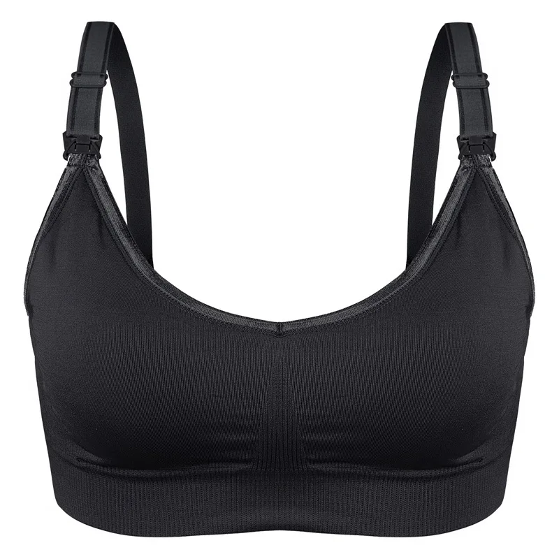 Wire Free Bra Nursing Bras Open buckle Breastfeeding Bra With Breast Pad Maternity Underwear For Beeding Pregnant Women Clothes - Цвет: black