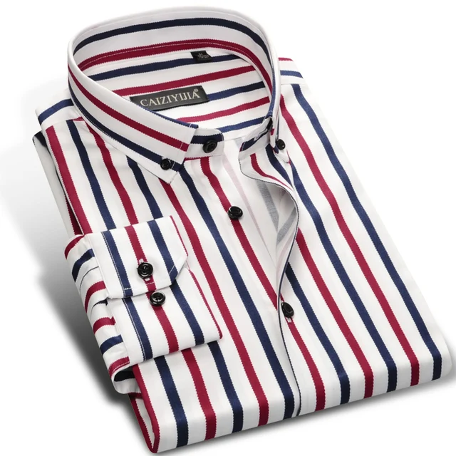Men's Contrast Vertical Striped Dress Shirts High quality Comfortable