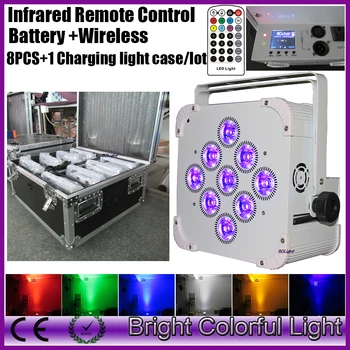 

8XLOT+road case 2016 Sell best RGBWA UV 6 IN 1 rechargeable led battery wireless dmx led par uplight with Infrared controller