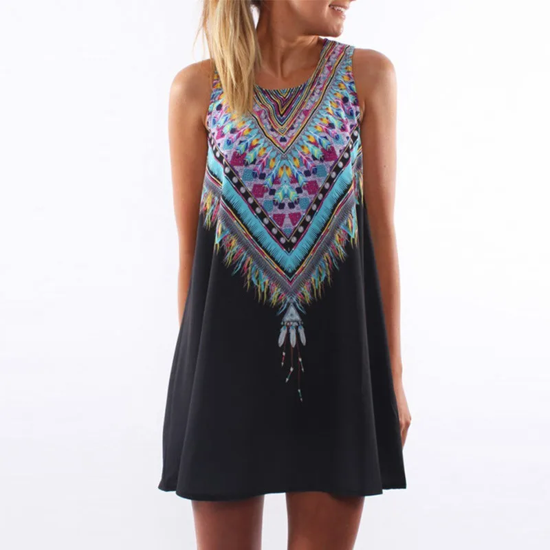 

Flower Print Dresses for Women Casual White Summer Dresses for Women Black Sleeveless Mini 2018 Summer Party Dresses Hot Sale