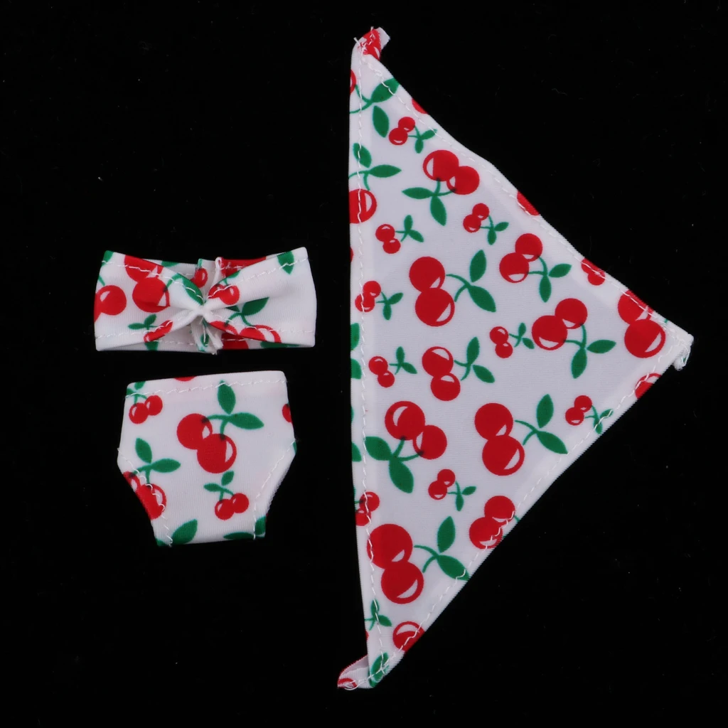 1/6 Scale Doll Swimwear Cute Cherry Pattern Printed Swimsuit Bikini Set for 12inch 30cm Girl Doll Dress Up Accessory
