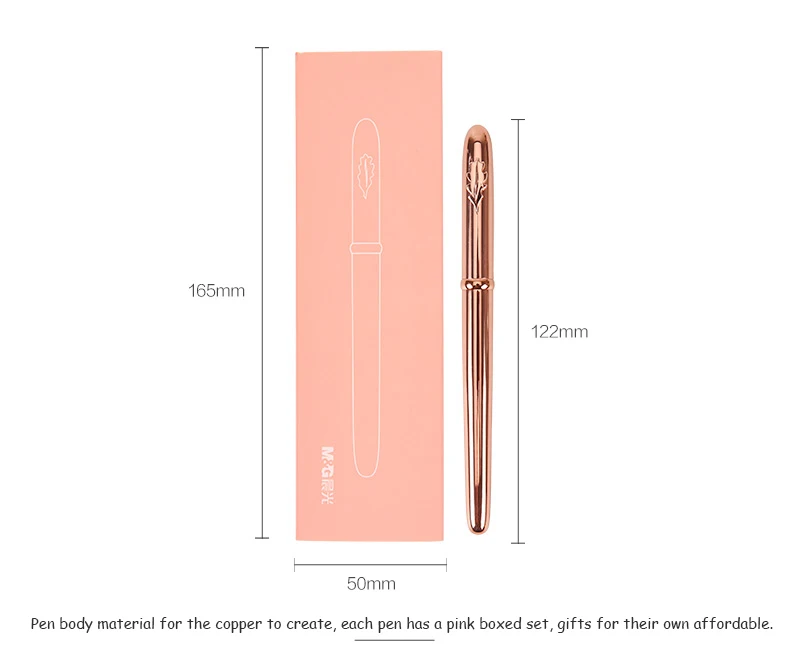 Модная элегантная перьевая ручка из розового золота 0,5 мм с подарочной коробкой, высококачественные металлические чернильные ручки для студентов и женщин, канцелярские принадлежности