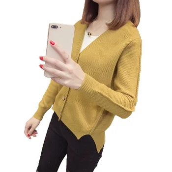 

Female Sweater Coat 2018 Spring Autumn Women V-Neck Full Sleeve Knitted Sweater Cardigan Lady Single Breasted Knitt Tops F622