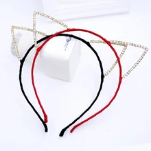 Hand Make Rhinestone Cat Ears Chiffon Headbands Leopard/Soild Color Plush Hairband Bangs Hair Hoop Hair Accessories For Girl