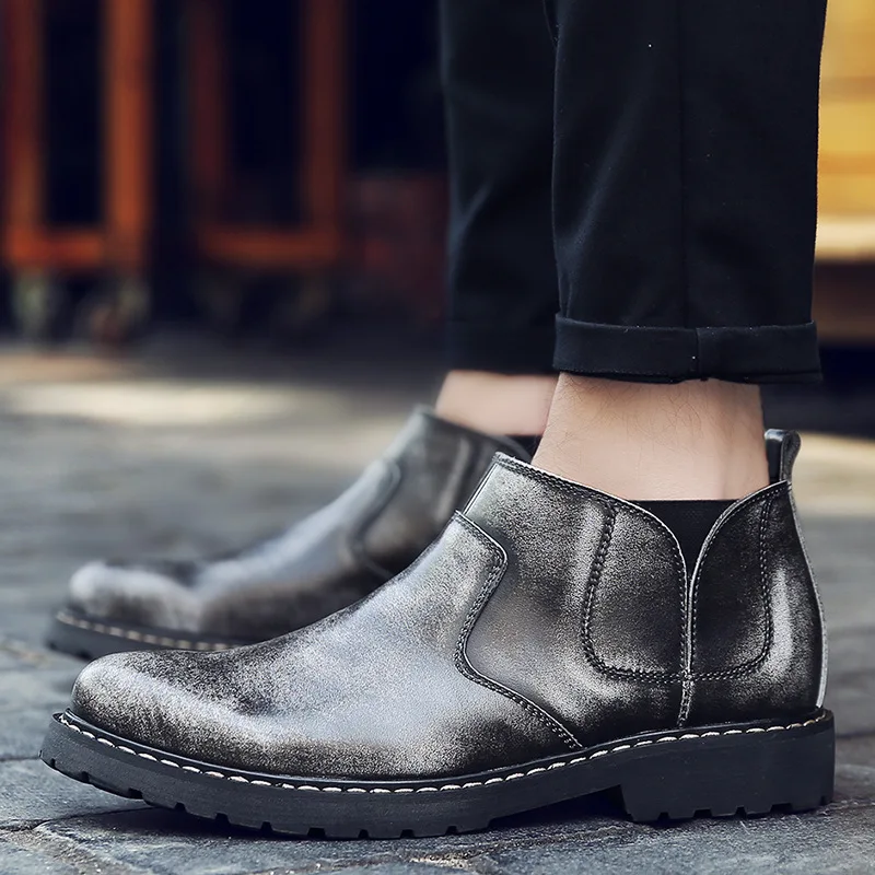 Pie gris Dedo Botas Redondo Casuales Libre De Encaje Ocio Negro Martin Zapatos Hombres Al Moda Sólidos La marrón Del Los Invierno Trabajo Oscuro Tobillo Aire Motocicleta YzqzvFSw
