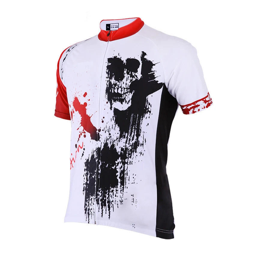 

CUSROO 2019 New Men skull print cycling short-sleeve compression pro team funny cycling jerseys mountain bike bike clothing