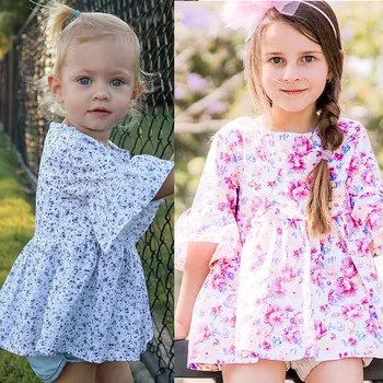 

Baby Girls Dresses Summer Floral Printed Bell Sleeve Dress Outfits Toddler Kids Infant Clothing In Baby girl kiz giyim