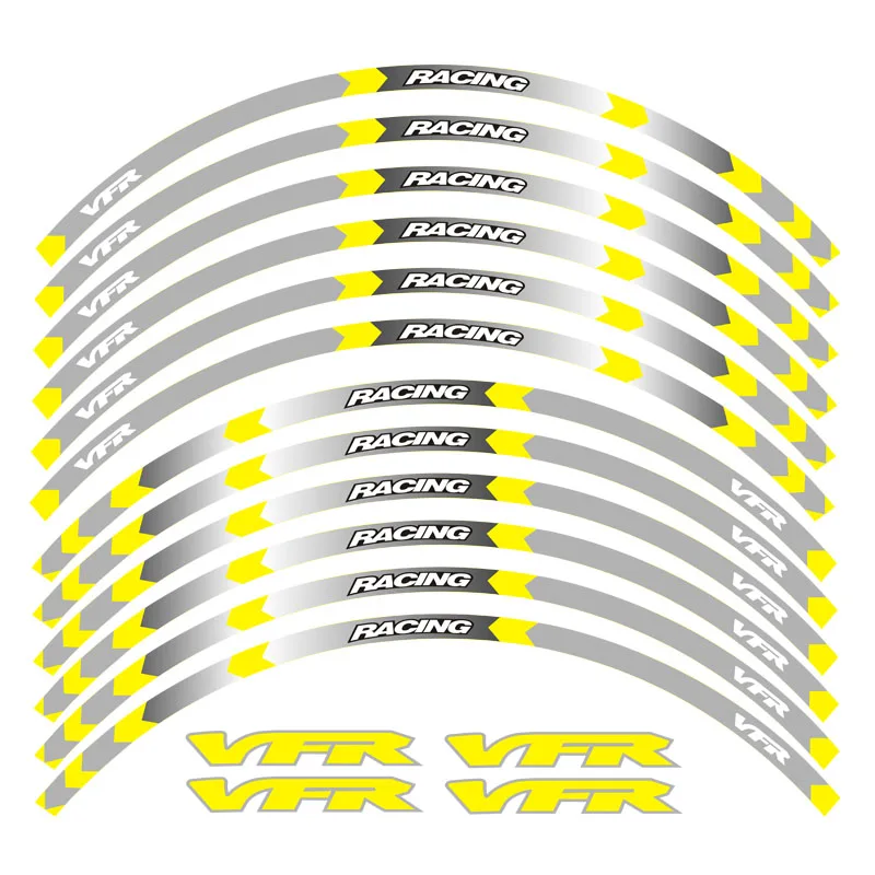 Горячая 7 стильных наклеек для колесных дисков мотоцикла 17 дюймов колеса для Honda VFR VFR750 VFR800 VFR1200 VFR1200F - Цвет: B yellow