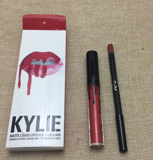 hot new KYLIE matte lipstick+lips pencil makeup lasting waterproof liquid lip gloss kilie lipstick kyliejenner lip - Color: 22