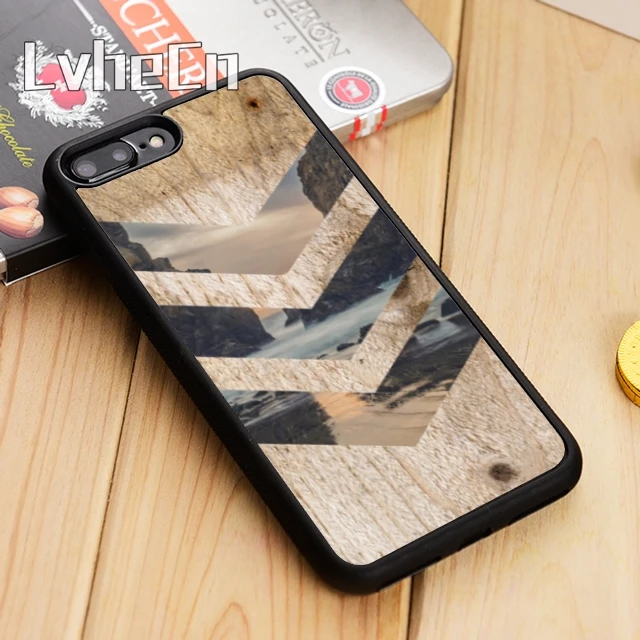 

LvheCn Tropical Beach Rock Cove Chevron Brown Wood Phone Case Cover For iPhone 5 5s SE 6 6s 7 8 X Galaxy S6 S7 edge S8 S9 plus