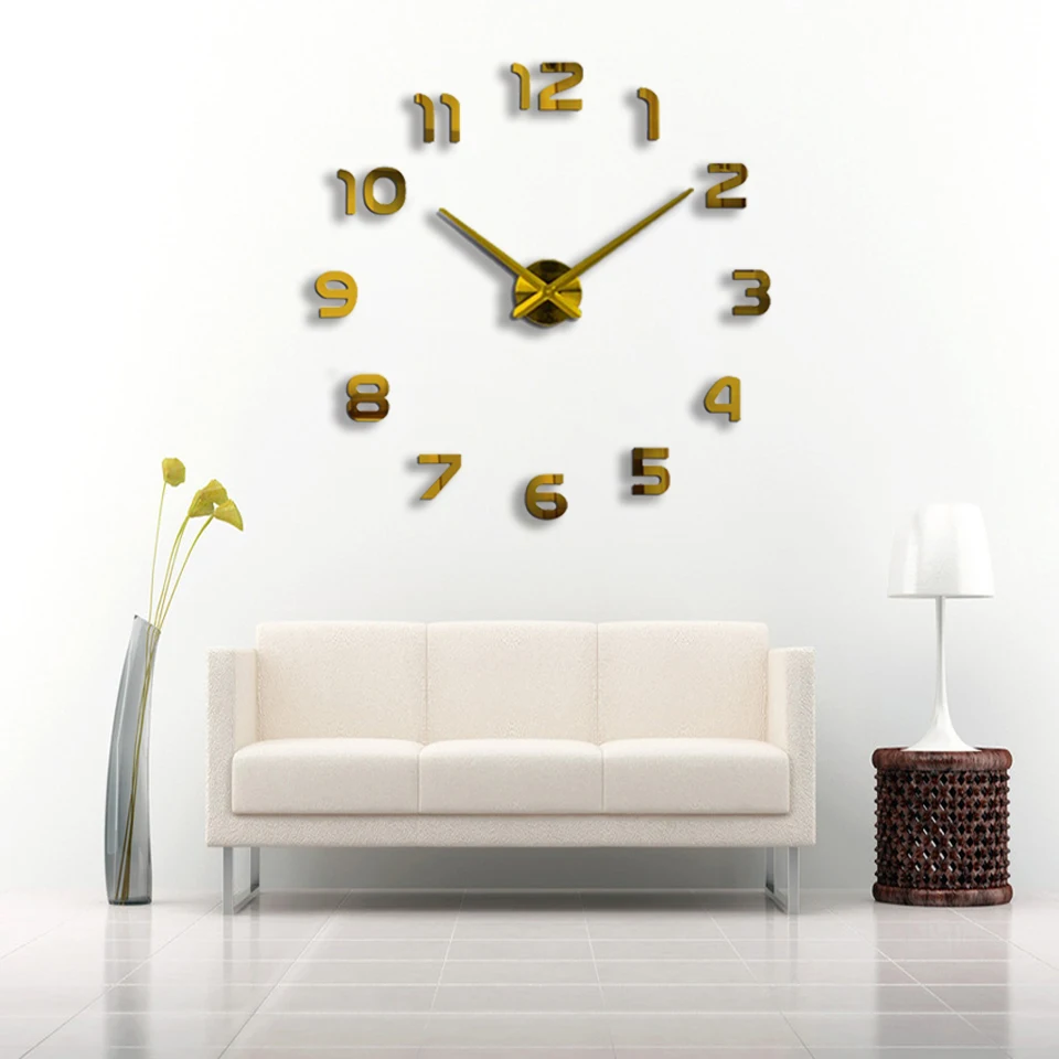 Metall модеран 3D DIY настенные часы акрил+ EVR+ металлическое зеркальное домашнее украшение супер большой 130 см x 130 см завод