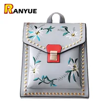 Lock Rivet Floral Women Backpack High Quality Pu Leather School Bags Teengae Girls Mochila Escolar Feminina