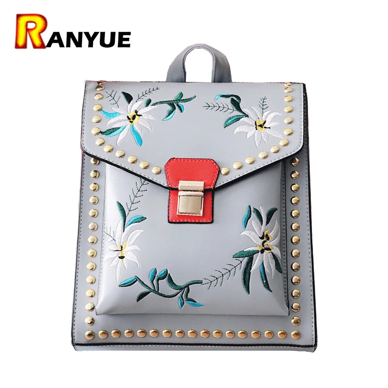 Lock Rivet Floral font b Women b font font b Backpack b font High Quality Pu