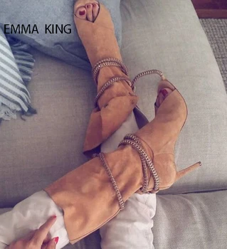

Spring Autumn Suede Tassel Cross-tied Botines Mujer Fashion Ankle Boots For Women Fringed Peep Toe Thin High Heels Ladies Shoes