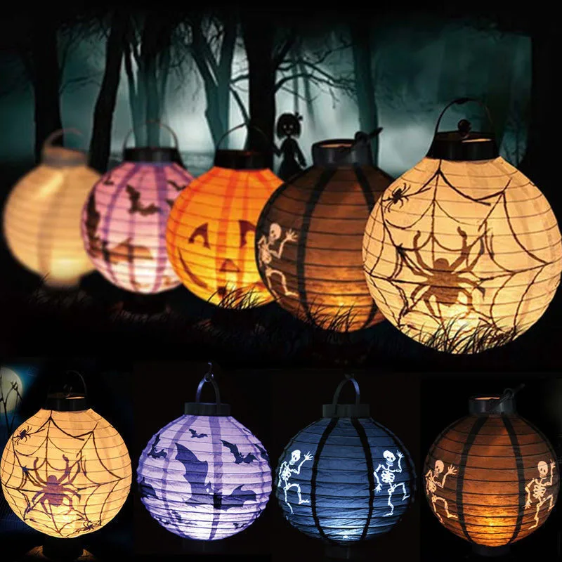1 pcs halloween decoration led paper pumpkin bat spider light hanging lantern lamp halloween props outdoor
