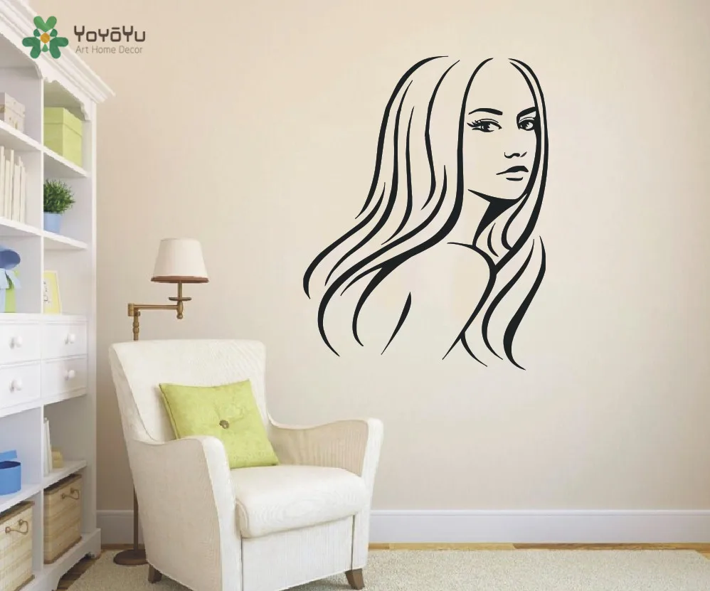 

Home Decor Hair Beauty Salon Girl Wall Decal Hair Stylist Woman Wall Art Sticker Removable Salon Living Room Wall Decal YO-9