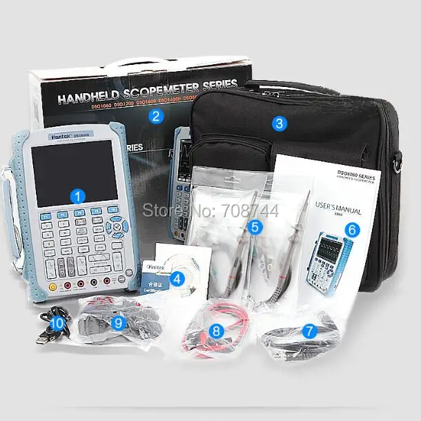 

Hantek DSO8060 Five-in-one Handheld Oscilloscope DMM/ Spectrum Analyzer/Frequency Counter/Arbtrary Waveform Generator