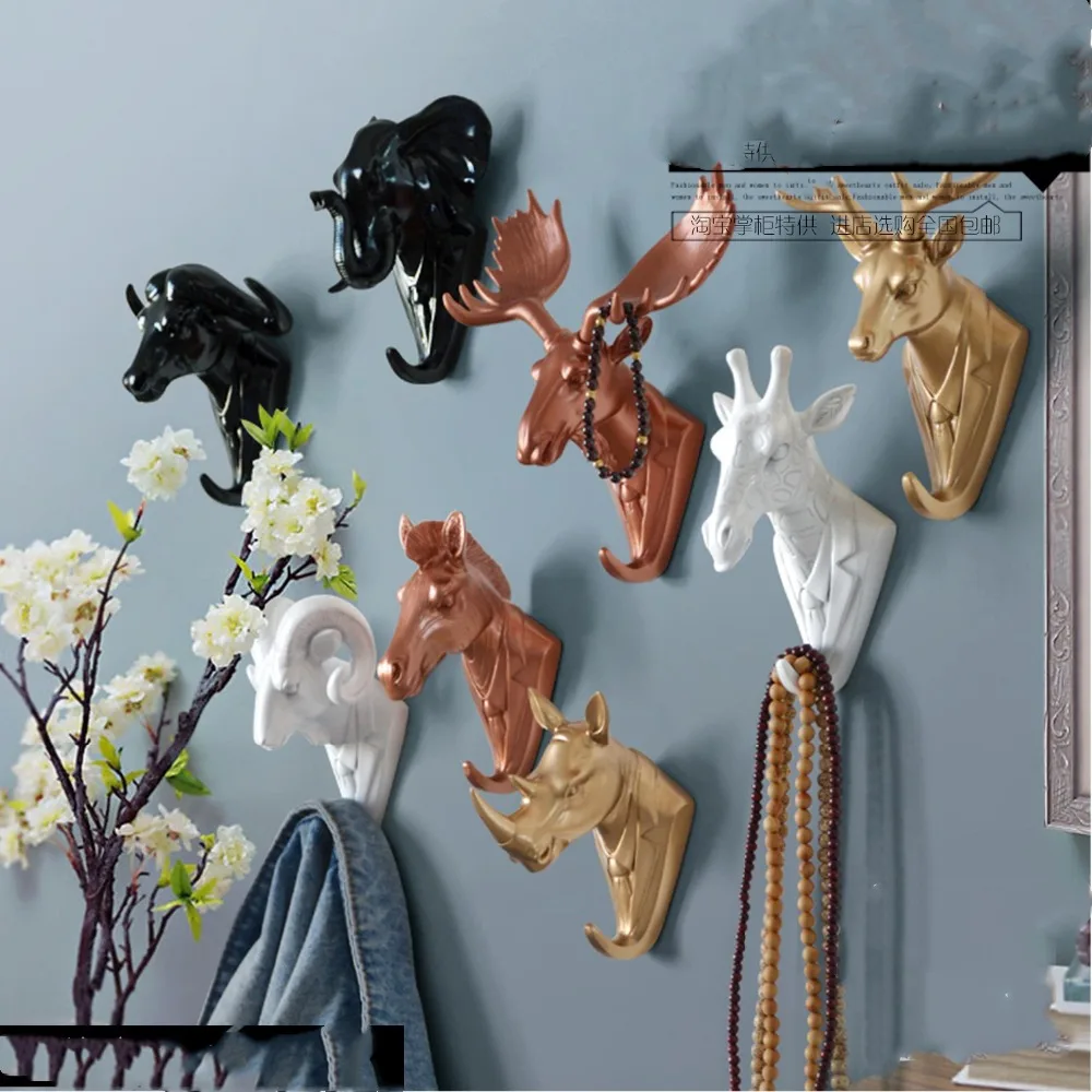 Animal head ornaments  wall decoration  hooks resins  handicrafts  creative characters deer head keys  hook doors  rear wall hoo