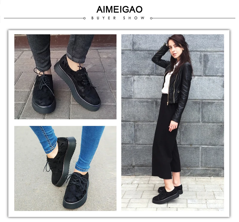 AIMEIGAO/Демисезонная обувь на плоской платформе со шнуровкой; женская повседневная обувь на толстой подошве; женская обувь с перфорацией типа «броги» в британском стиле
