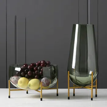 

Smoke Glass Fruit Plate Modern Vase Home Decoration Gift Desktop Cake Stand Dessert Plate Vegetable Storage Rack