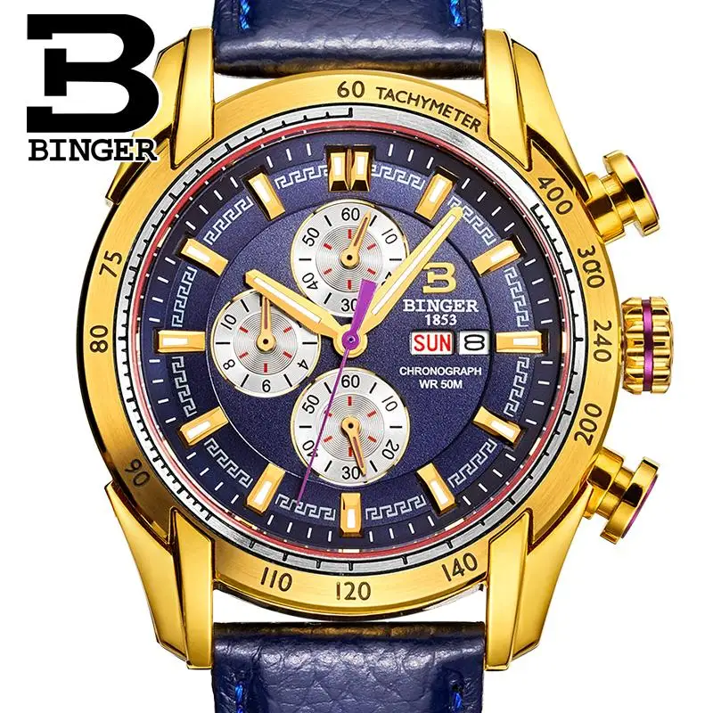 Япония Move для мужчин t Швейцария мужские часы люксовый бренд наручные часы Бингер кварцевые мужские часы хронограф Diver glowwatch B1163-7