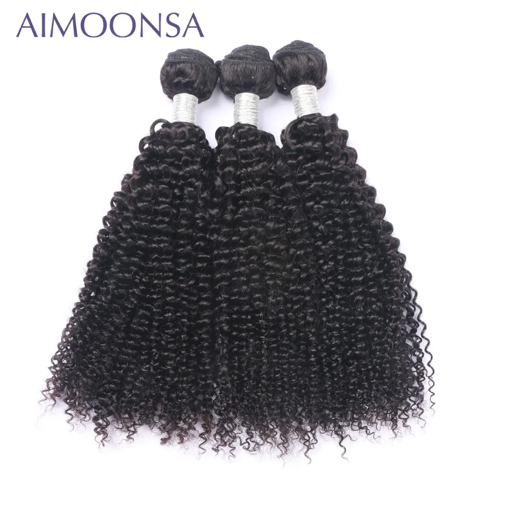 Brazilian Human Hair Weave Bundles Kinky Curly Hair Bundles Extensions Double Weft Natural Color Free Shipping AIMOONSA