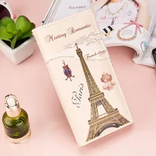 Newwholesale long clutch wallet fashion Beige Paris Car Pattern Women Long Purse Clutch Wallet Bag Card Holder