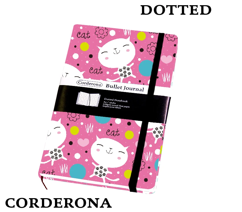 

Cat Dot Grid Hard Cover A5 PU Bullet Notebook Elastic Band Travel Dotted Journal Bujo Support Customize