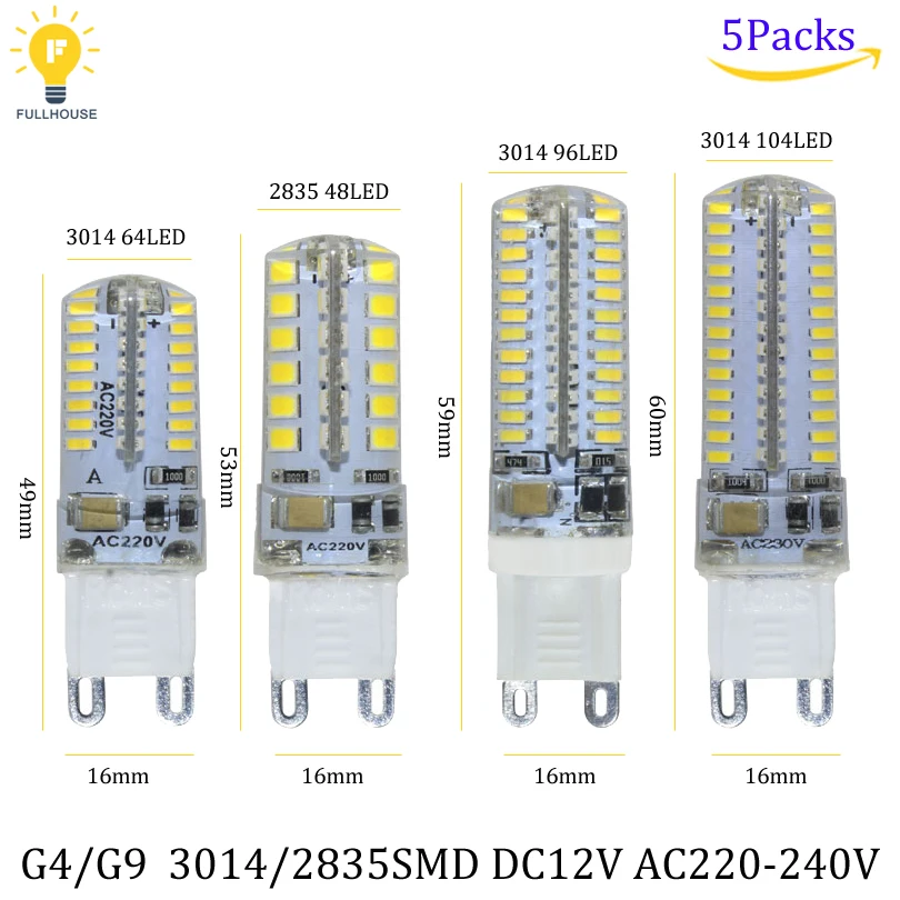 5pcs/lot 2018 LED light G4 G9 Bulb SMD 2835 3014 4014 Bombillas DC12V AC220V 360 Degree Replace Halogen led Lamp | Освещение